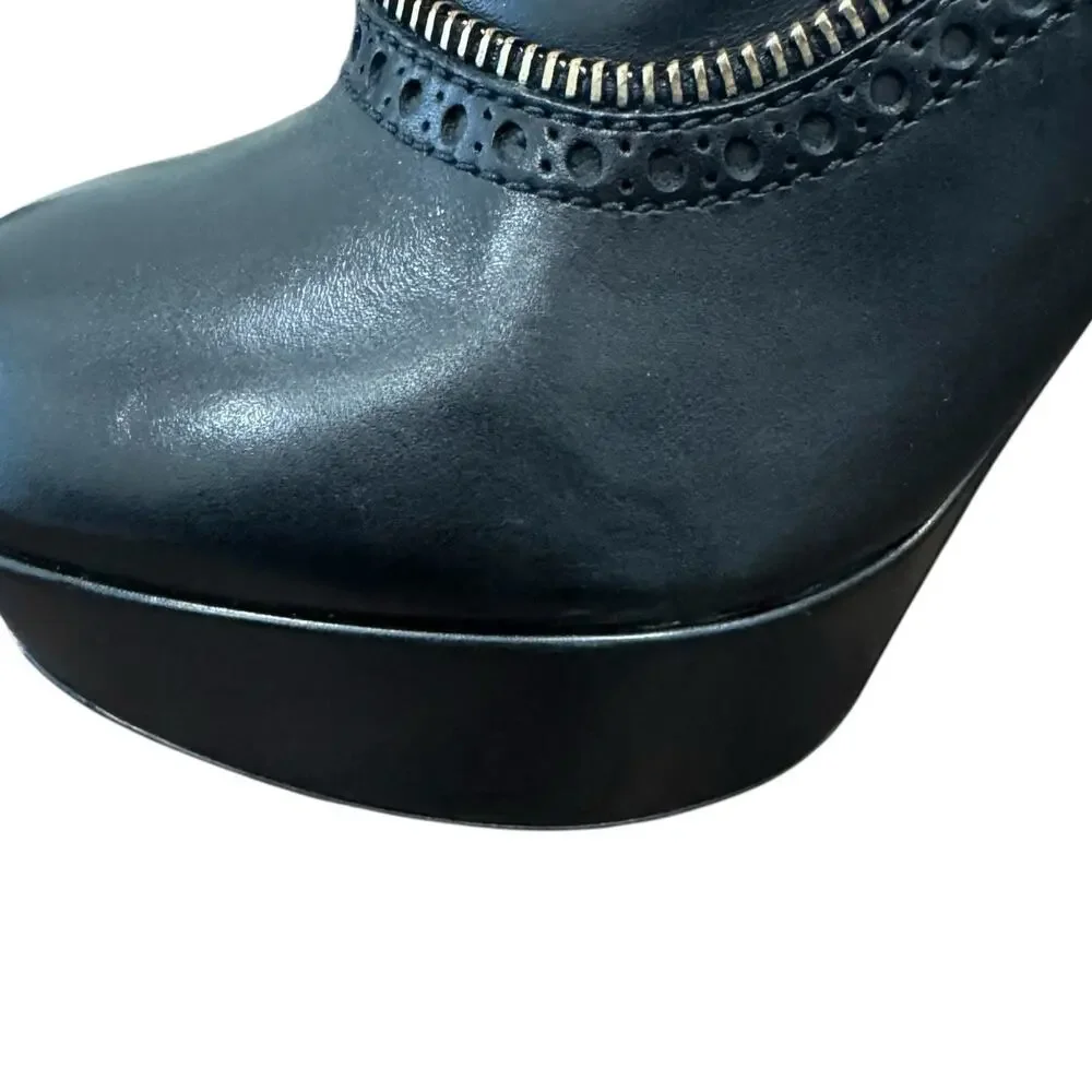 Louis Vuitton Heeled Platform Booties Black Leather Zipper Italy 37.5 EU 7.5 US - Picture 14 of 16